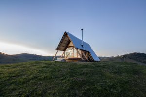 Ecohut in country NSW in australia, sitting on top of a hill on a farm in Gundagai
