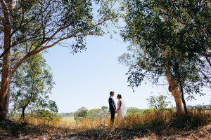 bride and groom in Australian landscape