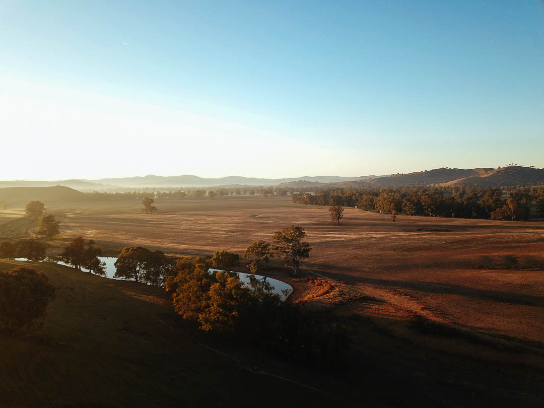 View from Off Grid A-Frame Cabin accommodation at Kimo Estate Gundagai NSW