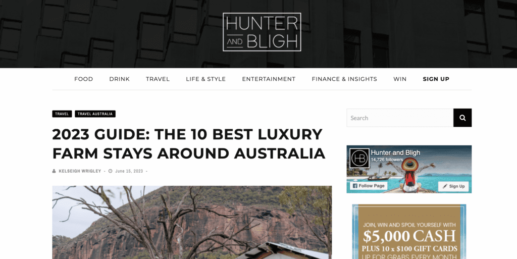 and article entitled the best 10 luxury farm stays around Australia