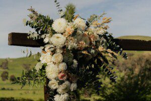 Wedding flowers on the arbour