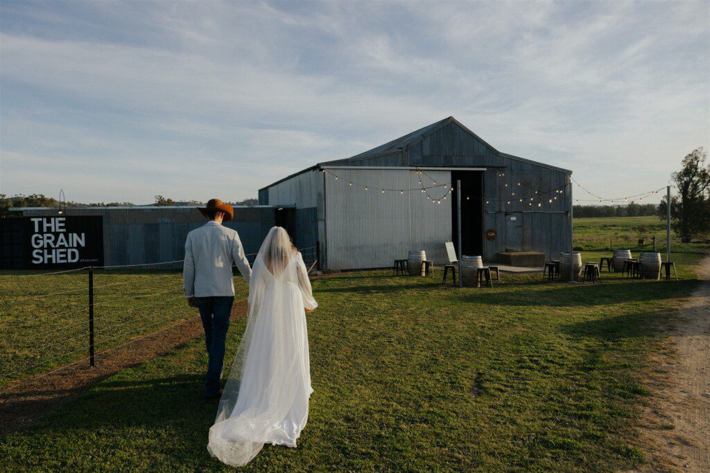 Walking in to the wedding reception